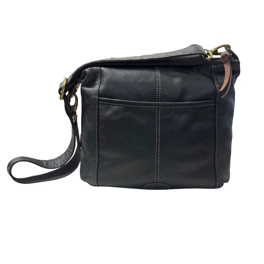 Fossil Morgan Traveler Messenger Bag Womens Medium Black Leather Crossbody